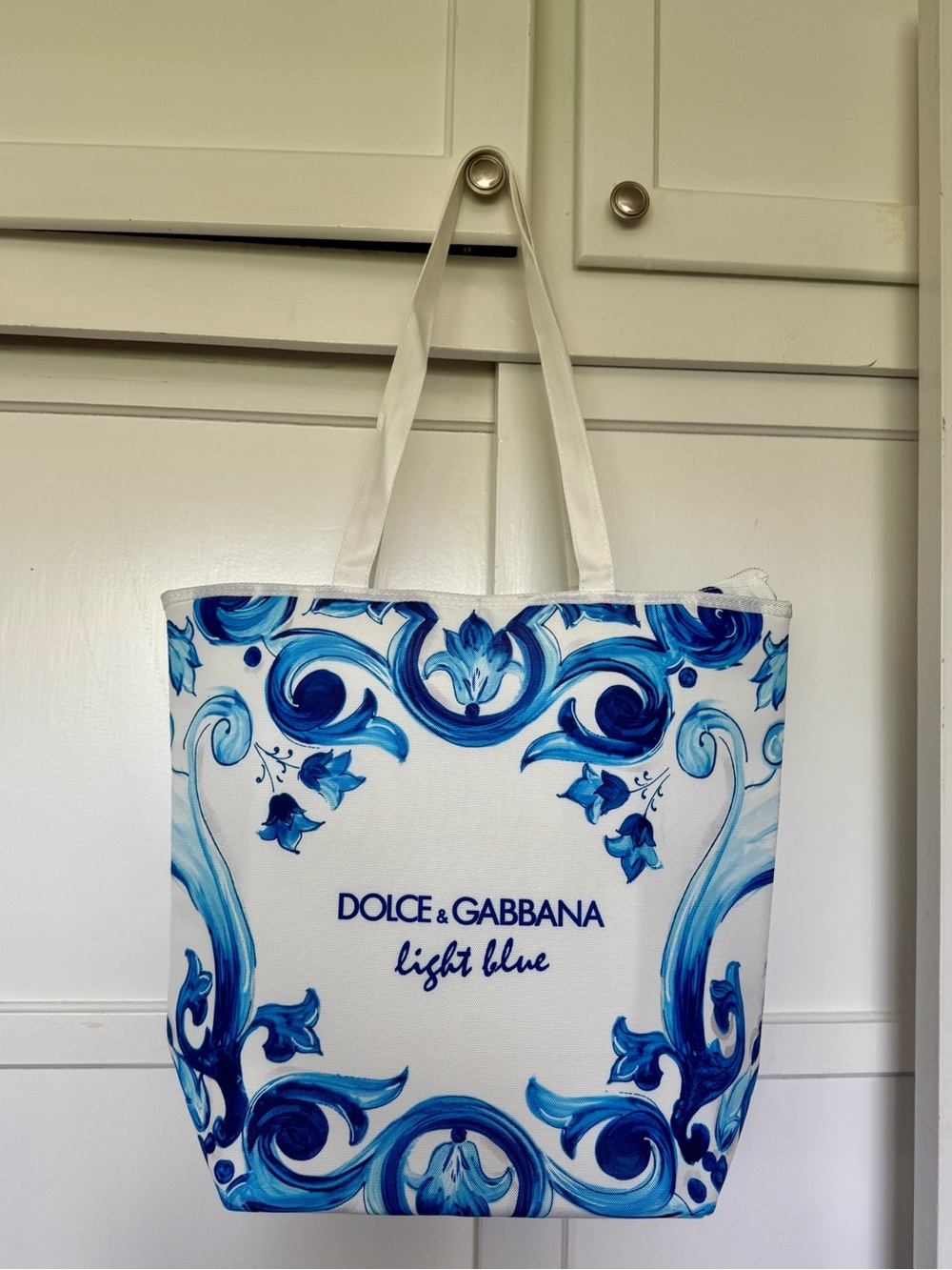 Dolce & Gabbana White Cooler Tote with Blue Floral Motif NWT